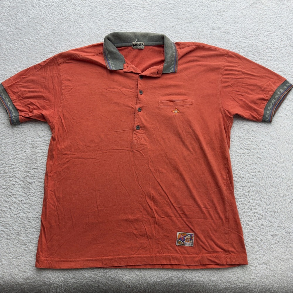 Mexx Mens Polo Shirt Burnt Orange Cotton Short Sleeve Vintage Pocket Logo Size M